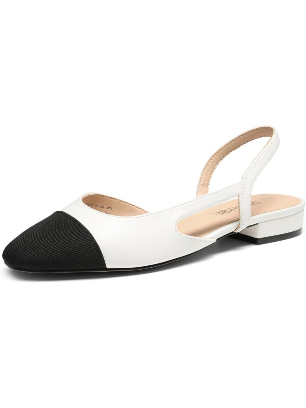 Women's White Slingback Low Block Heel Dress Pull-On Casual Ballet Flat Shoes